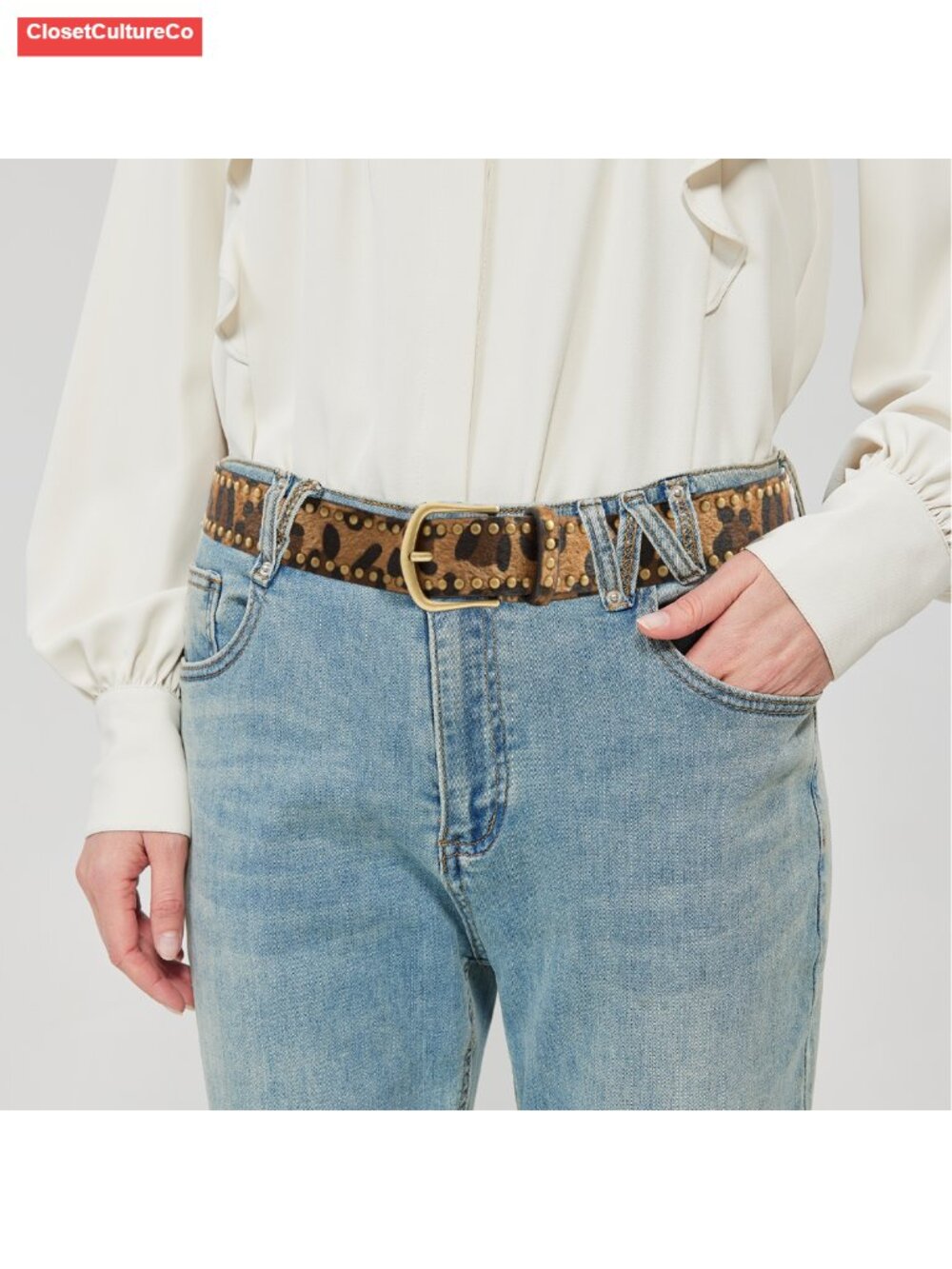Leopard Print Faux Leather Belt with Gold Buckle for Women - Picture 6 of 6